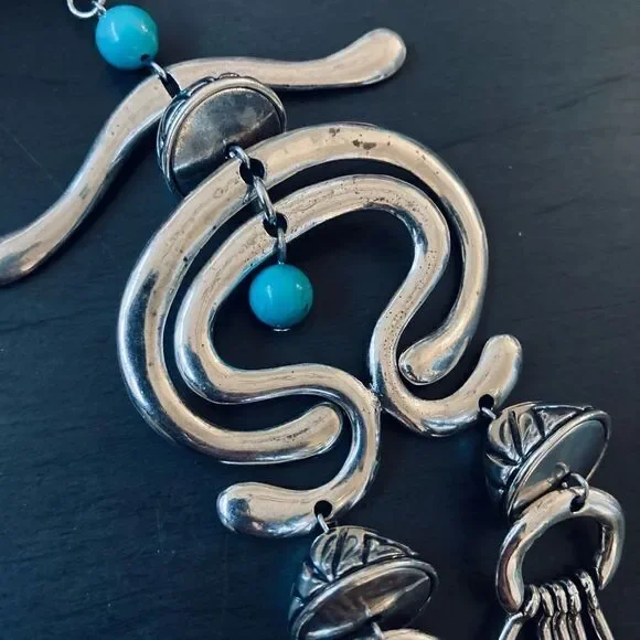 Laurel Burch Turquoise Silver Haight Statement Necklace Earrings Set - Picture 8 of 11